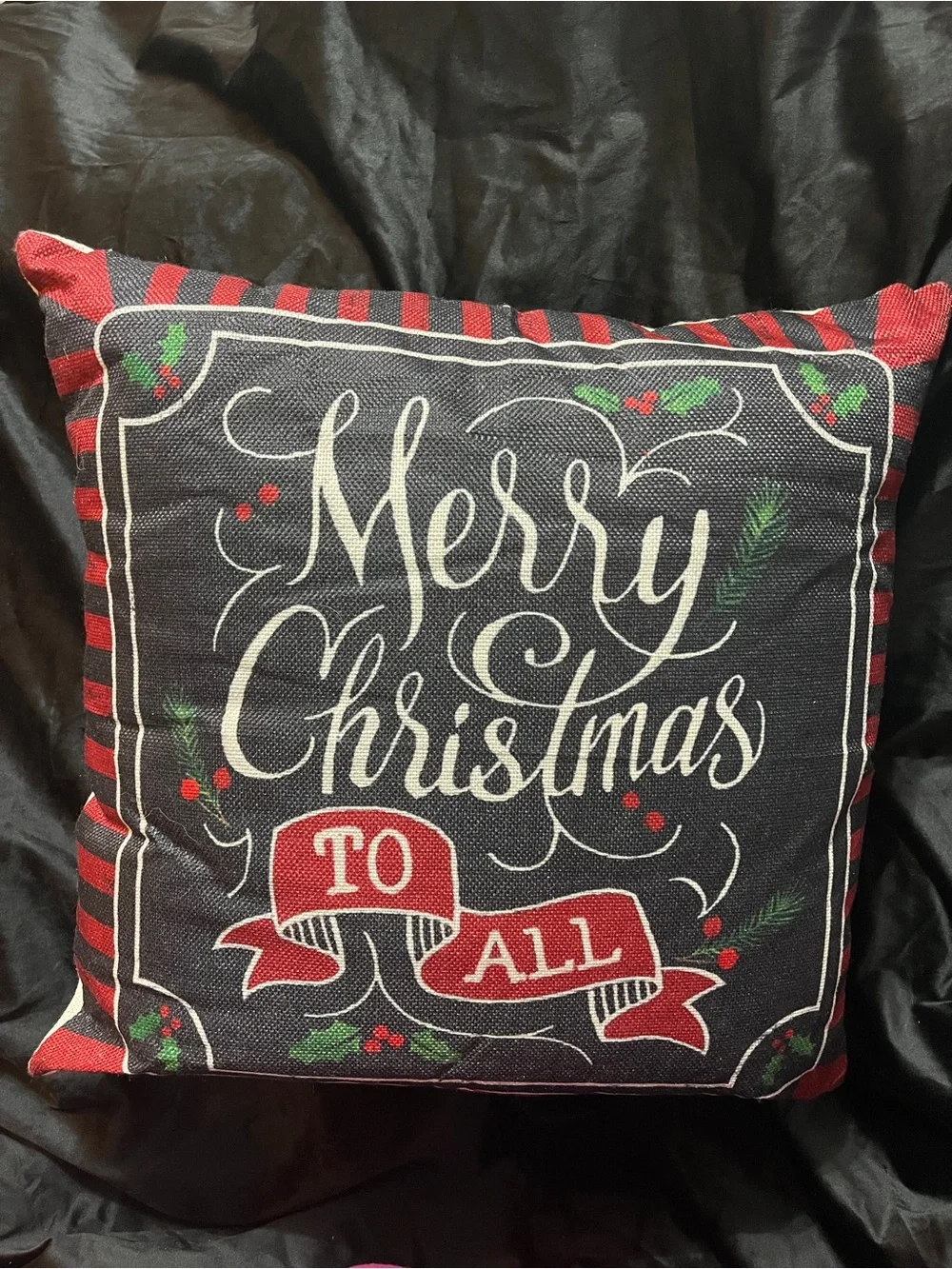 Merry Christmas to All Pillow Cover 17” Red Black Farmhouse Holiday Decor